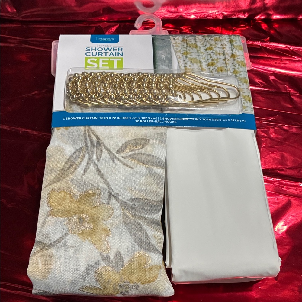 Floral Shower Curtain Set with Hooks